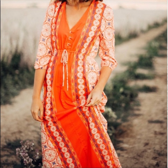 Piper and scoot Boho maxi dress long sleeve size XS - Picture 1 of 13